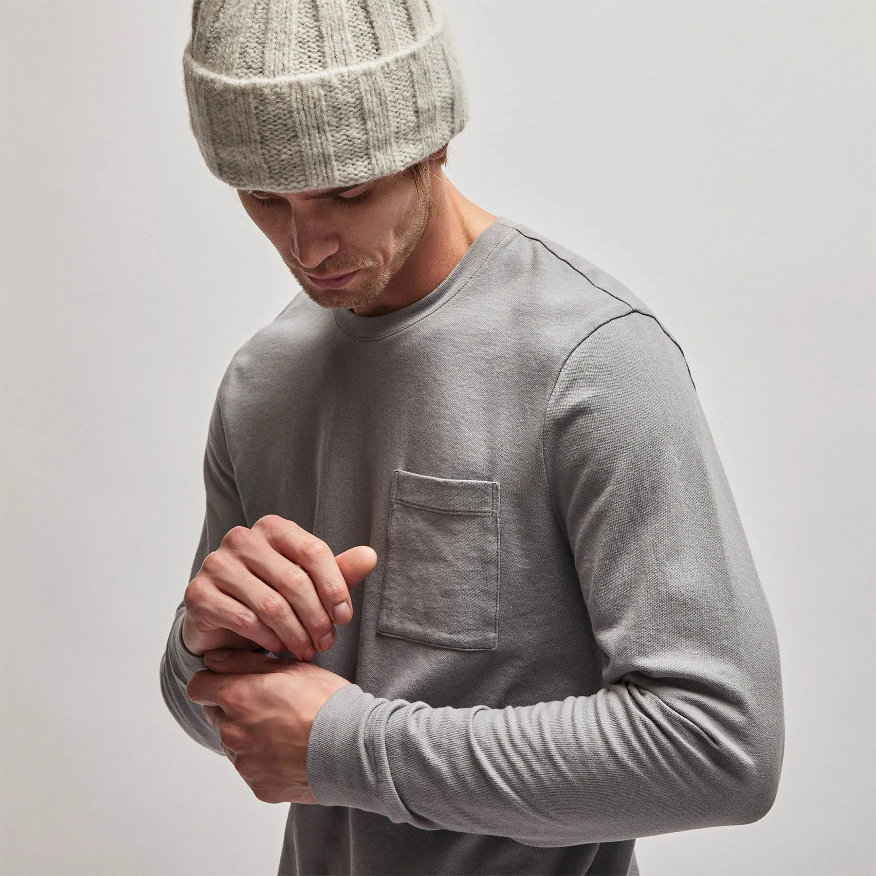 French Terry Pocket Crew - Silver Grey
