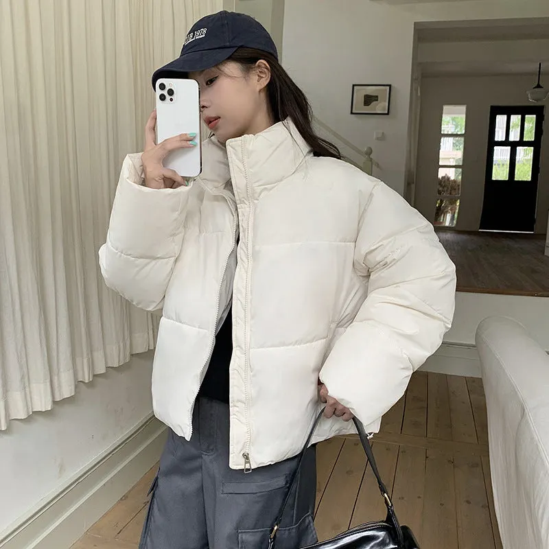 Full Zip Women's Puffer Jacket in Solid Color Stain-resistant and Cozy