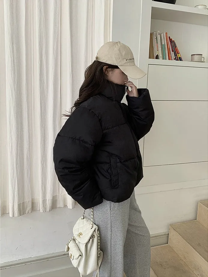 Full Zip Women's Puffer Jacket in Solid Color Stain-resistant and Cozy