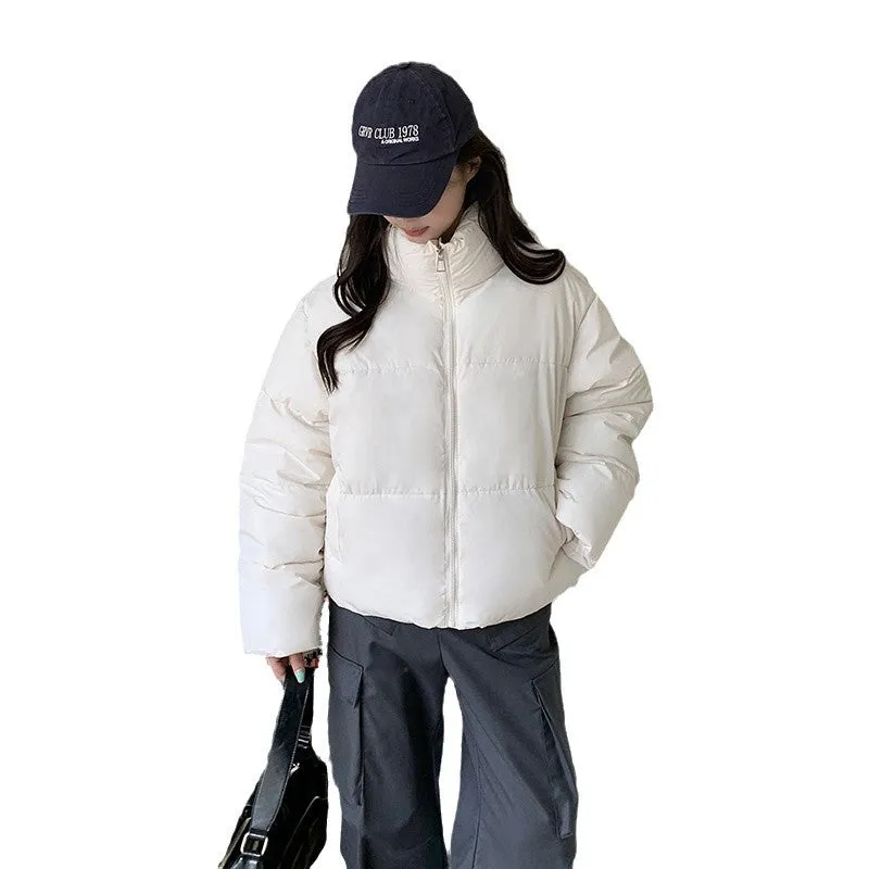 Full Zip Women's Puffer Jacket in Solid Color Stain-resistant and Cozy
