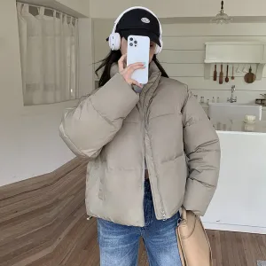 Full Zip Women's Puffer Jacket in Solid Color Stain-resistant and Cozy