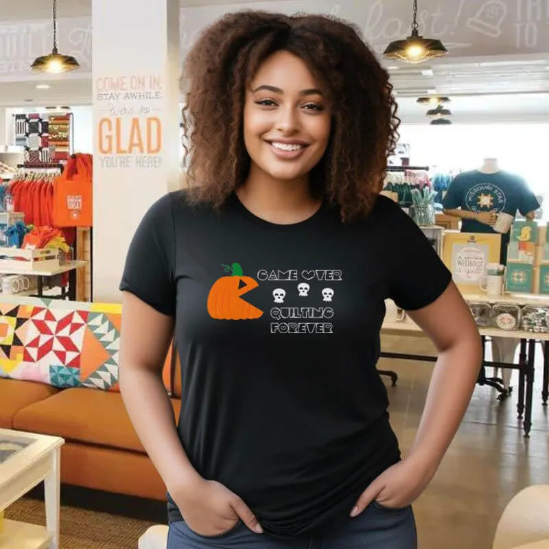 Game Over Quilting Forever Black T-Shirt