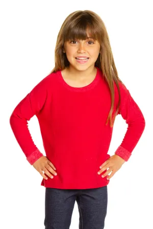 Girls Cozy Knit Rolled Long Sleeve Boxy Hi Lo Pullover