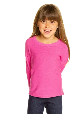 Girls Cozy Knit Rolled Long Sleeve Boxy Hi Lo Pullover