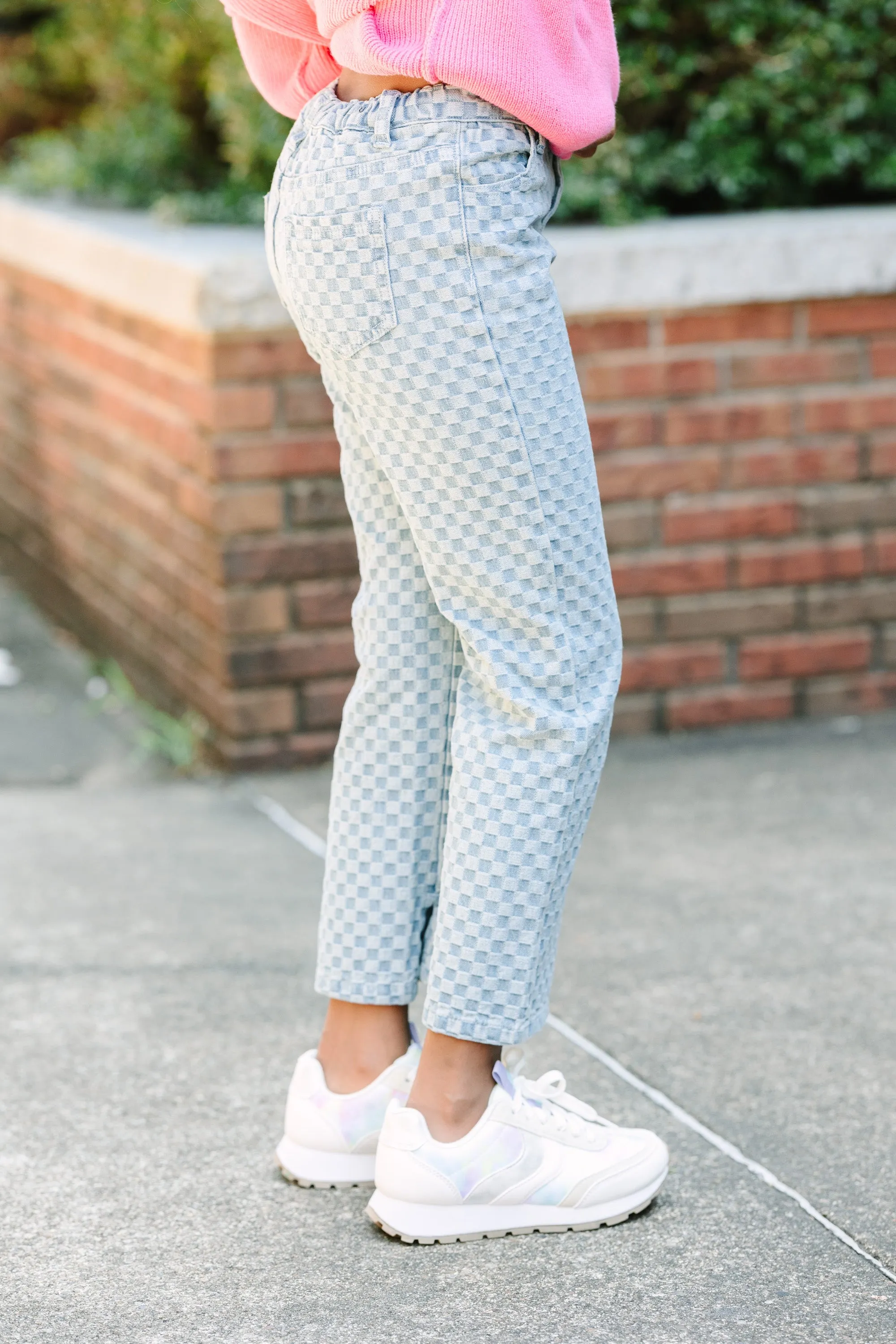 Girls: Right On Time Light Wash Checkered Jeans