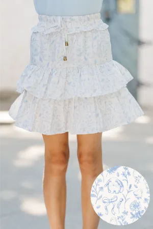 Girls: Take The Leap Light Blue Toile Cotton Skort