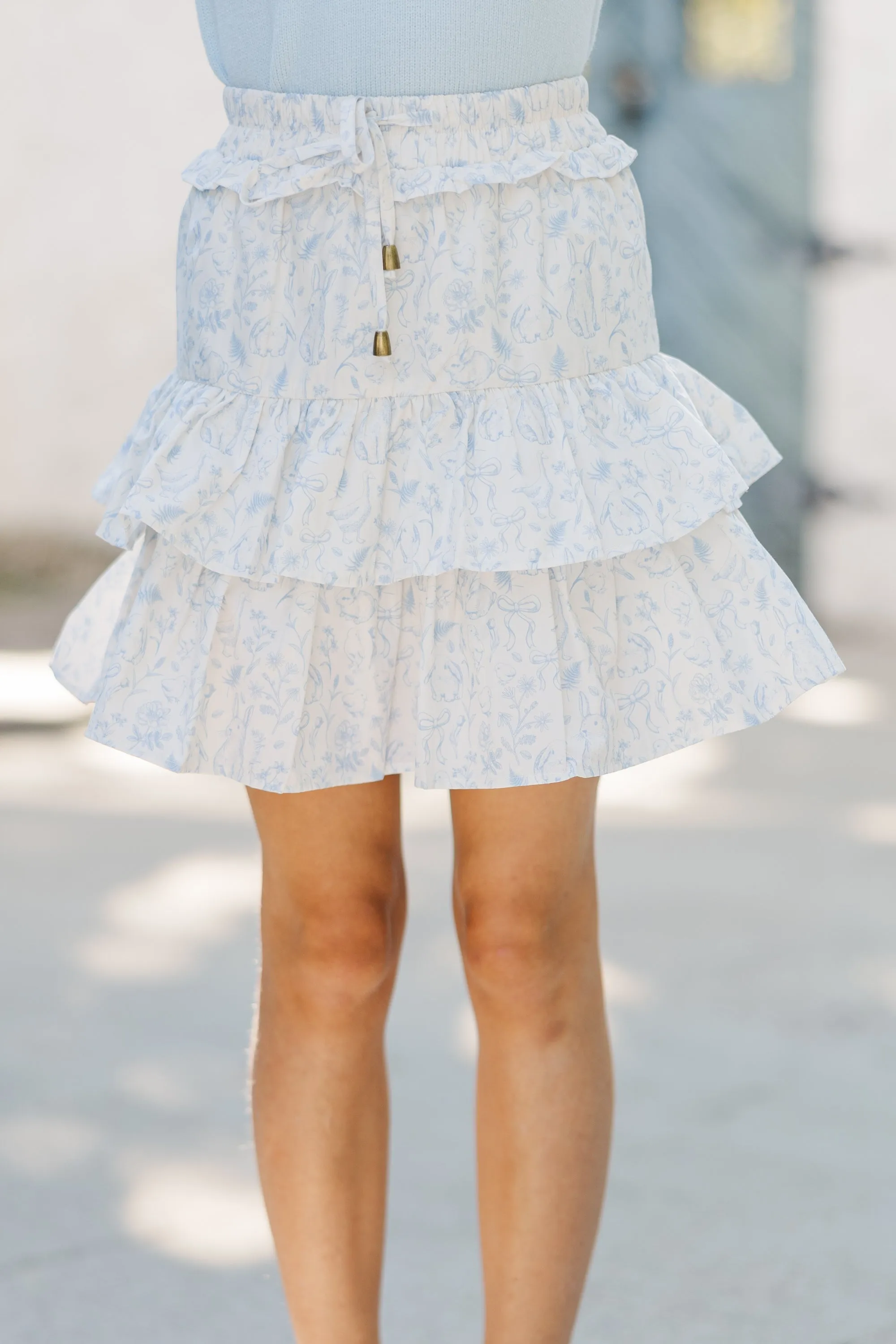 Girls: Take The Leap Light Blue Toile Cotton Skort