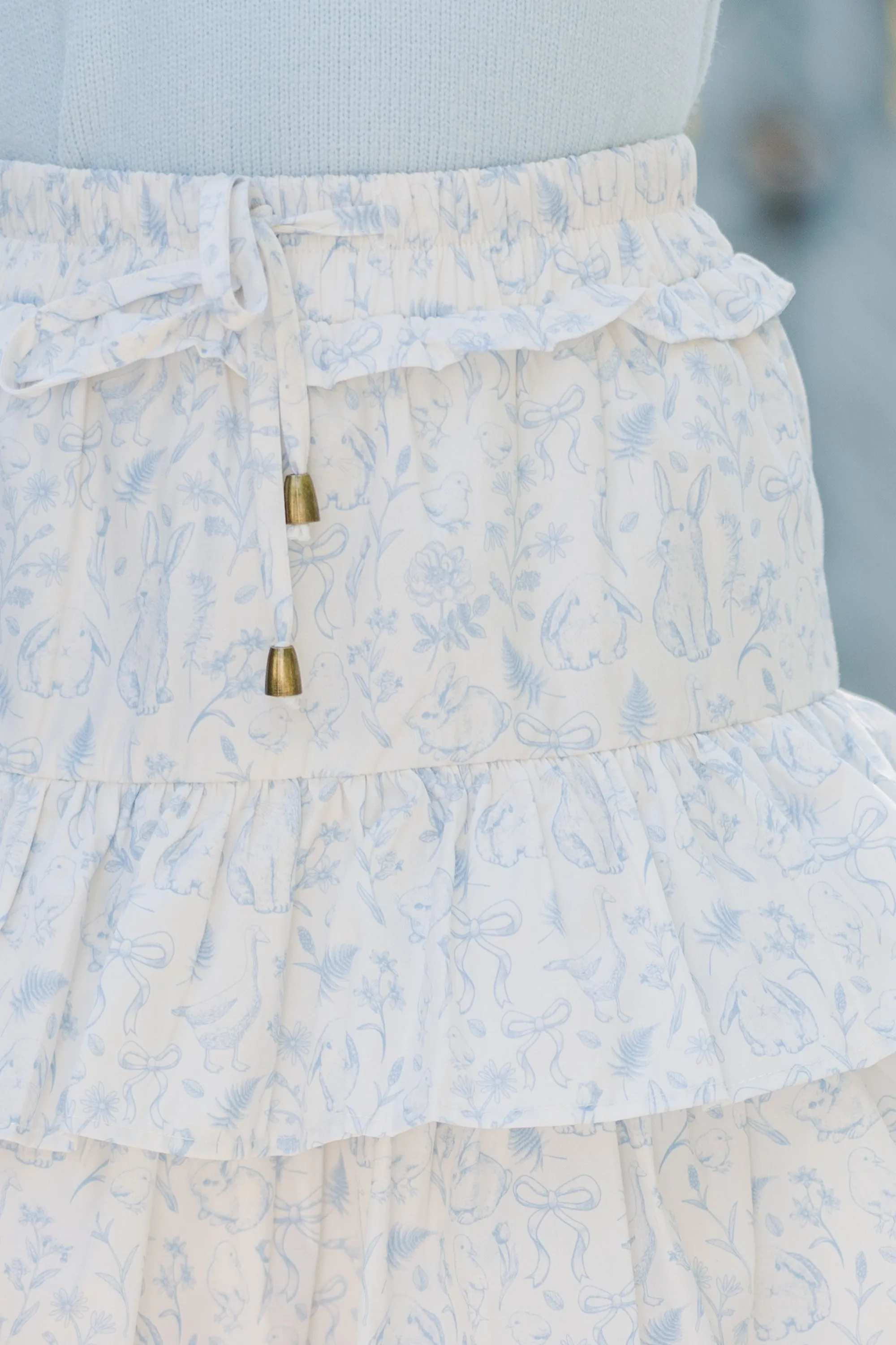 Girls: Take The Leap Light Blue Toile Cotton Skort
