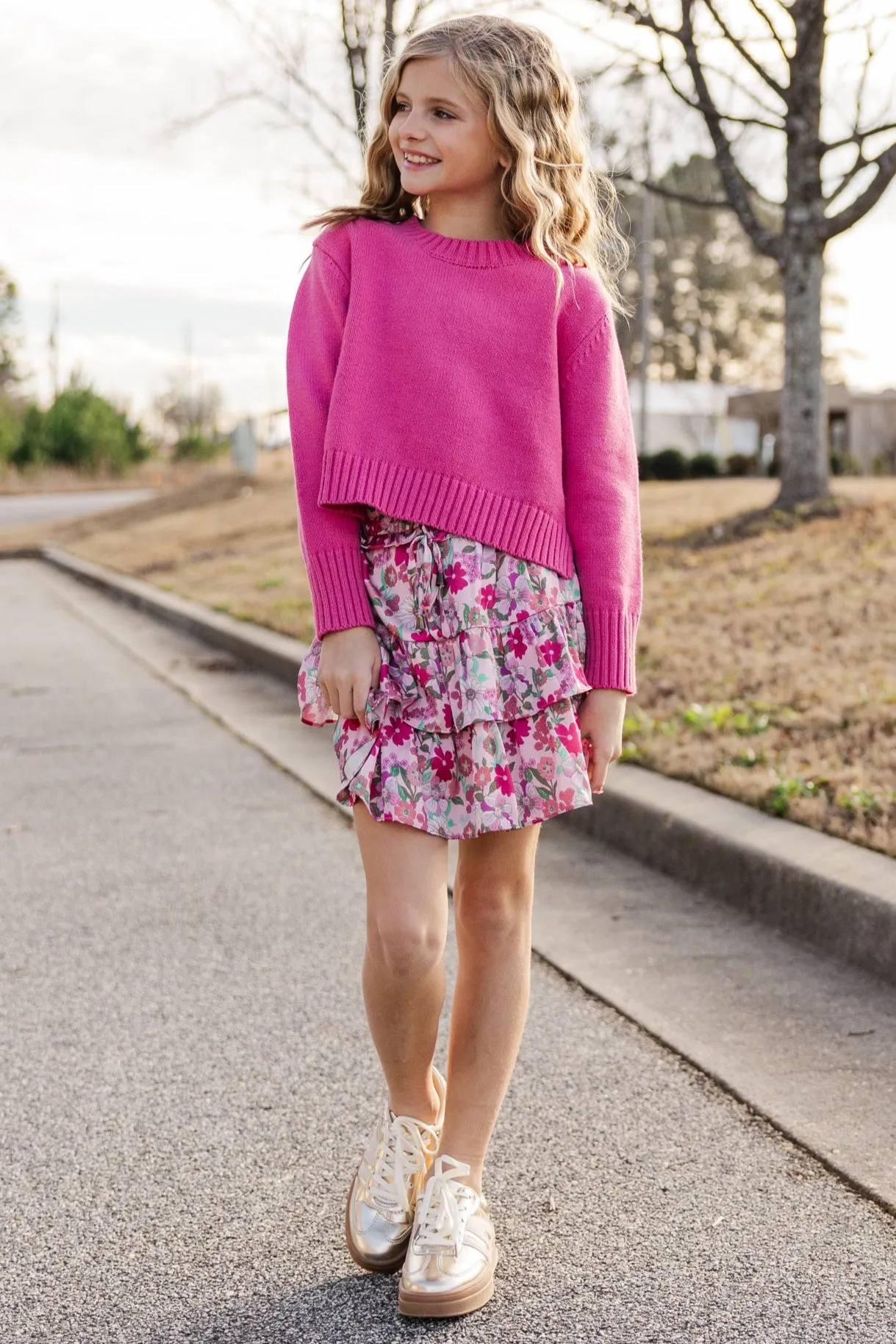 Girls: The Lucy Fuchsia Pink Sweater