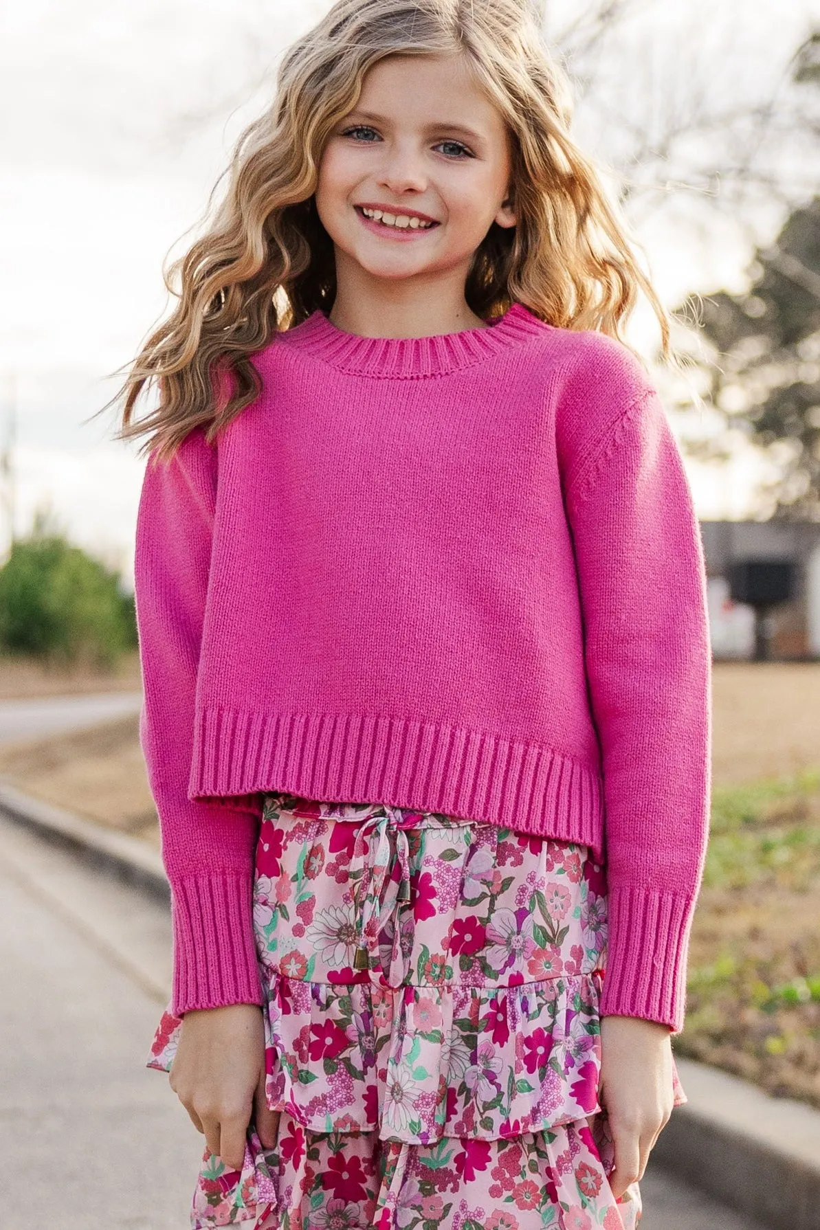 Girls: The Lucy Fuchsia Pink Sweater