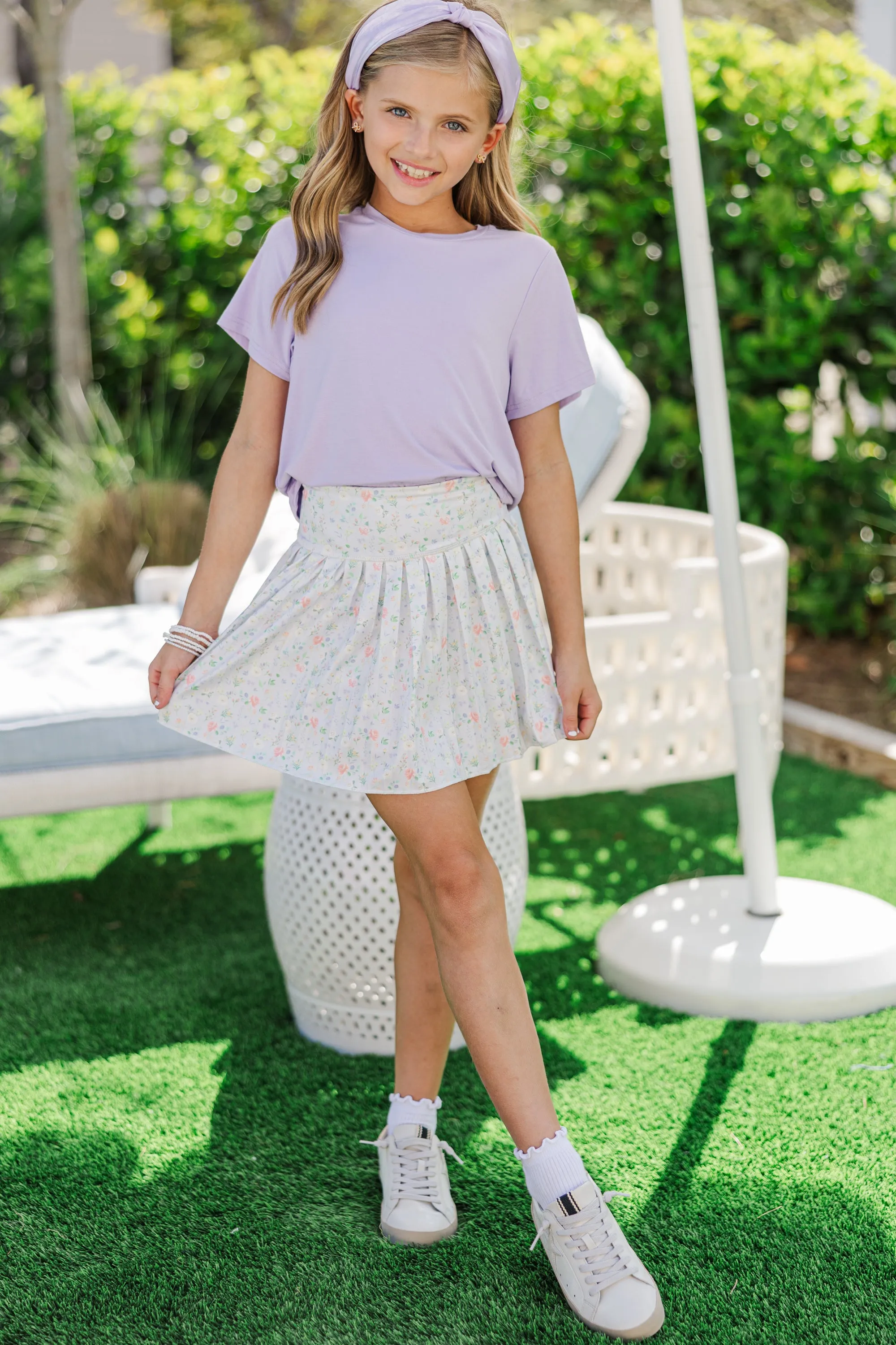 Girls: The Mila Light Blue Ditsy Floral Skort