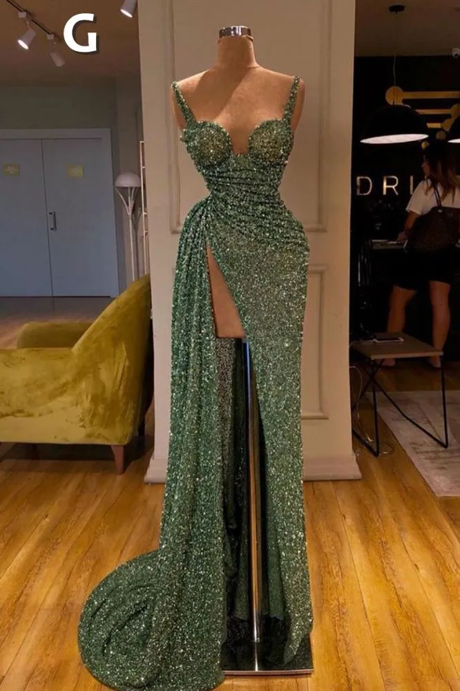 Glitter Off-the-Shoulder Slim Mermaid Prom Party GownsSleeveless Mermaid Evening Gowns