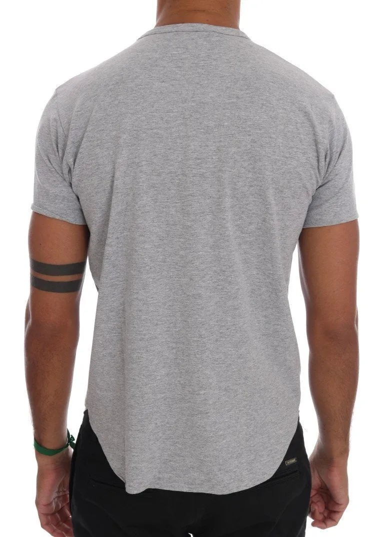 Gray Cotton Stretch Crew-neck T-Shirt