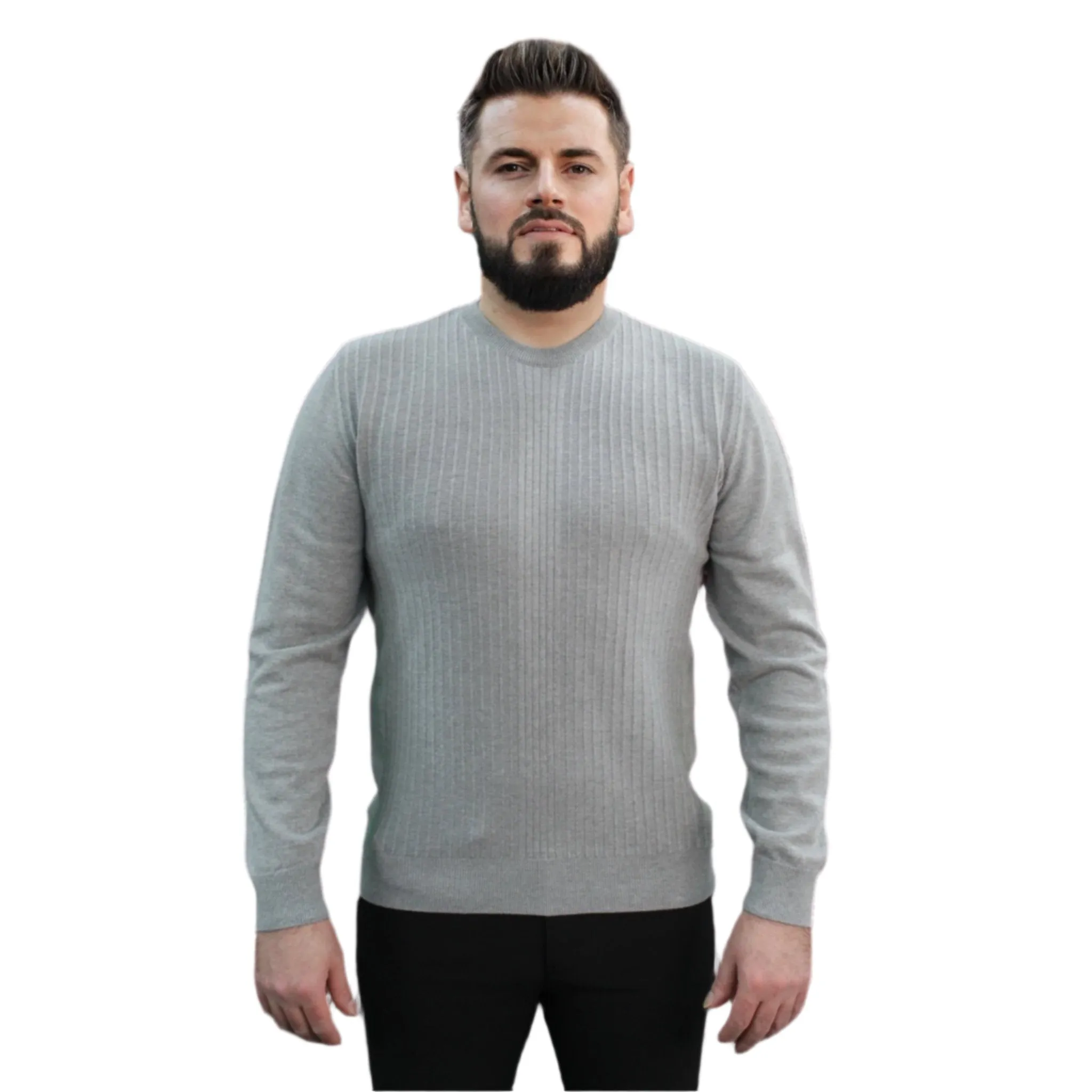 Gray - Crew Neck - Wool-   Essential  Sweater