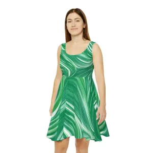 Green Wavy Pattern Skater Dress for Trendy Fashion