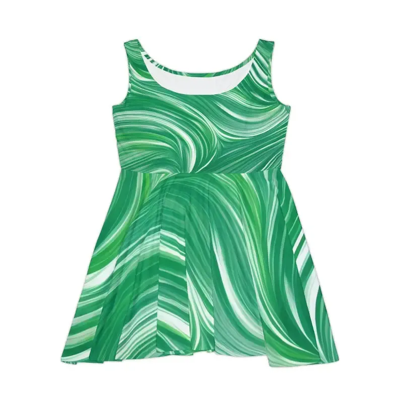 Green Wavy Pattern Skater Dress for Trendy Fashion