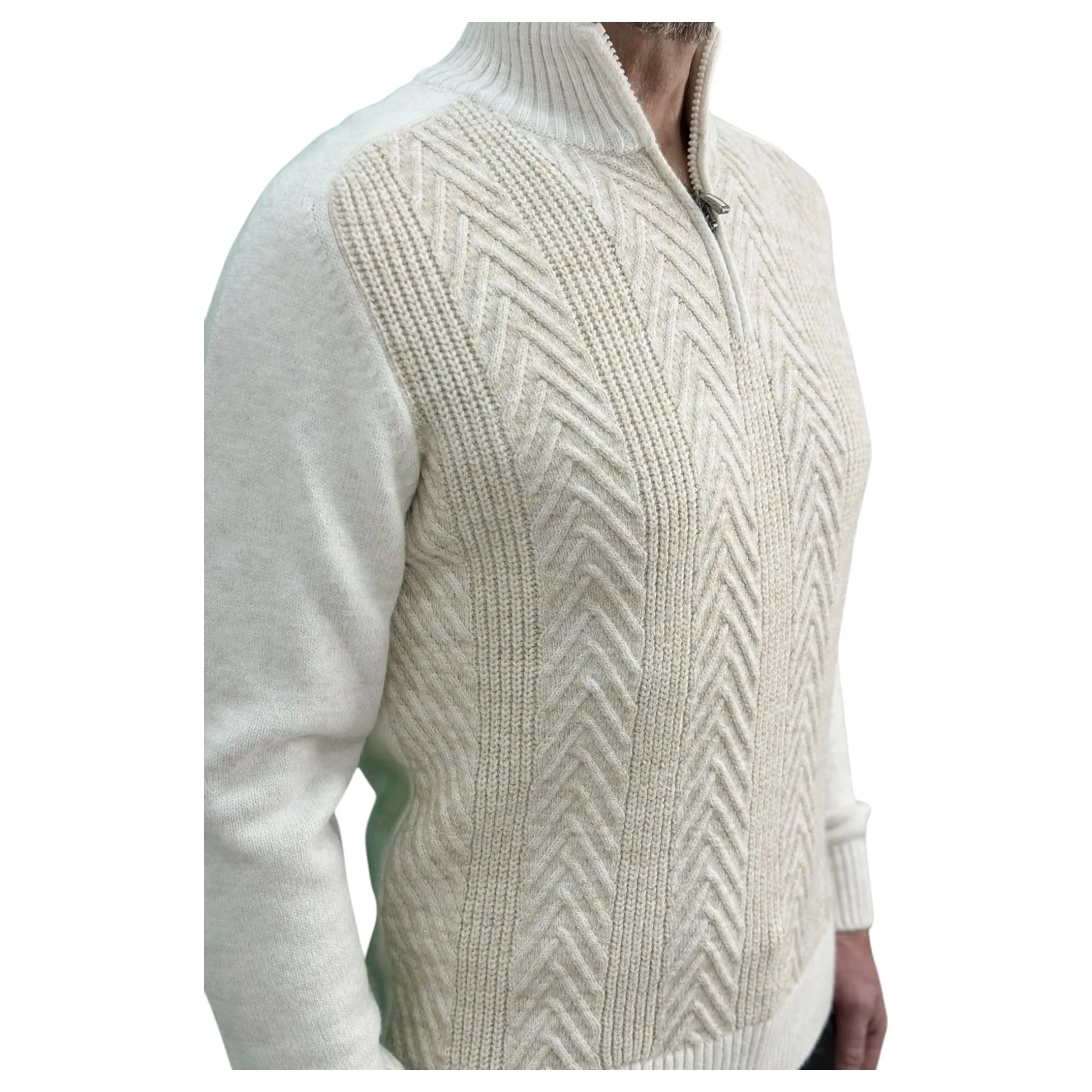 Gunky Winter Half Zipper Collar Sweater- 100% Wool - Creamy White Patterned