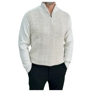 Gunky Winter Half Zipper Collar Sweater- 100% Wool - Creamy White Patterned