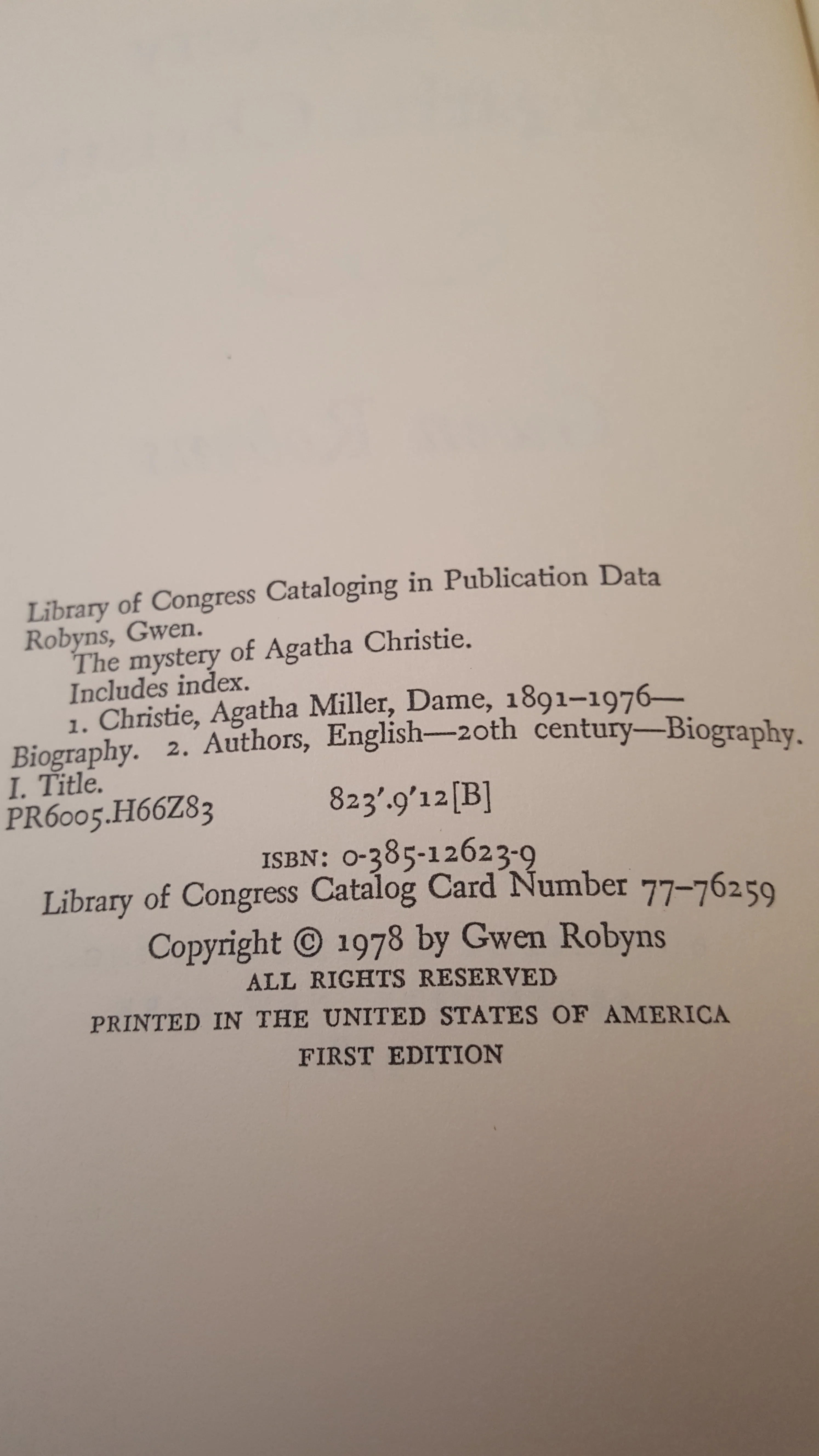 Gwen Robyns - The Mystery Of Agatha Christie, Doubleday, 1978, First Edition, Signed