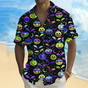Halloween Gradient Pumpkin Print Stretch Shirt