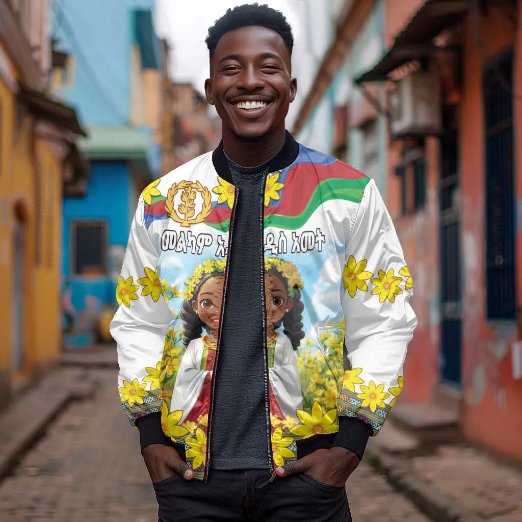 Happy Enkutatash Eritrea Personalized Bomber Jacket Beautiful Afro Girl Adey Abeba Flower LT9