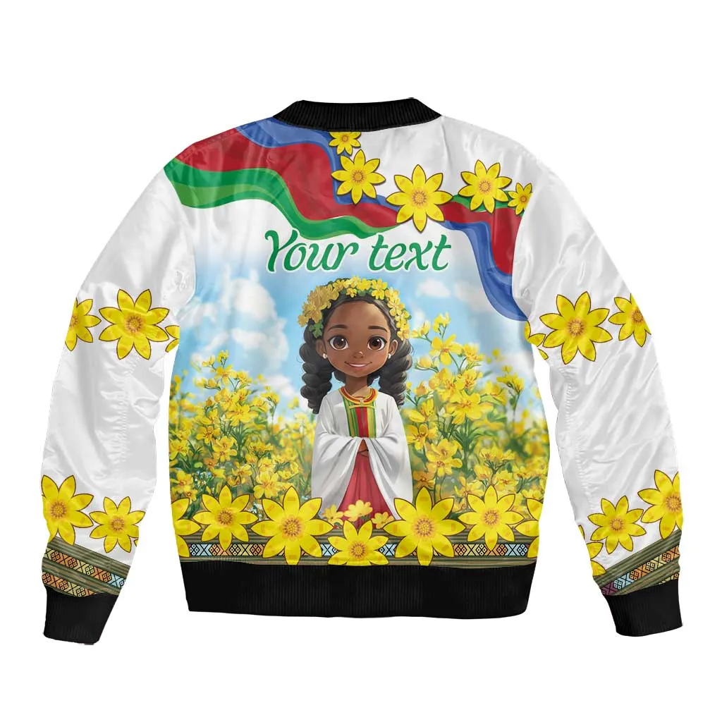 Happy Enkutatash Eritrea Personalized Bomber Jacket Beautiful Afro Girl Adey Abeba Flower LT9