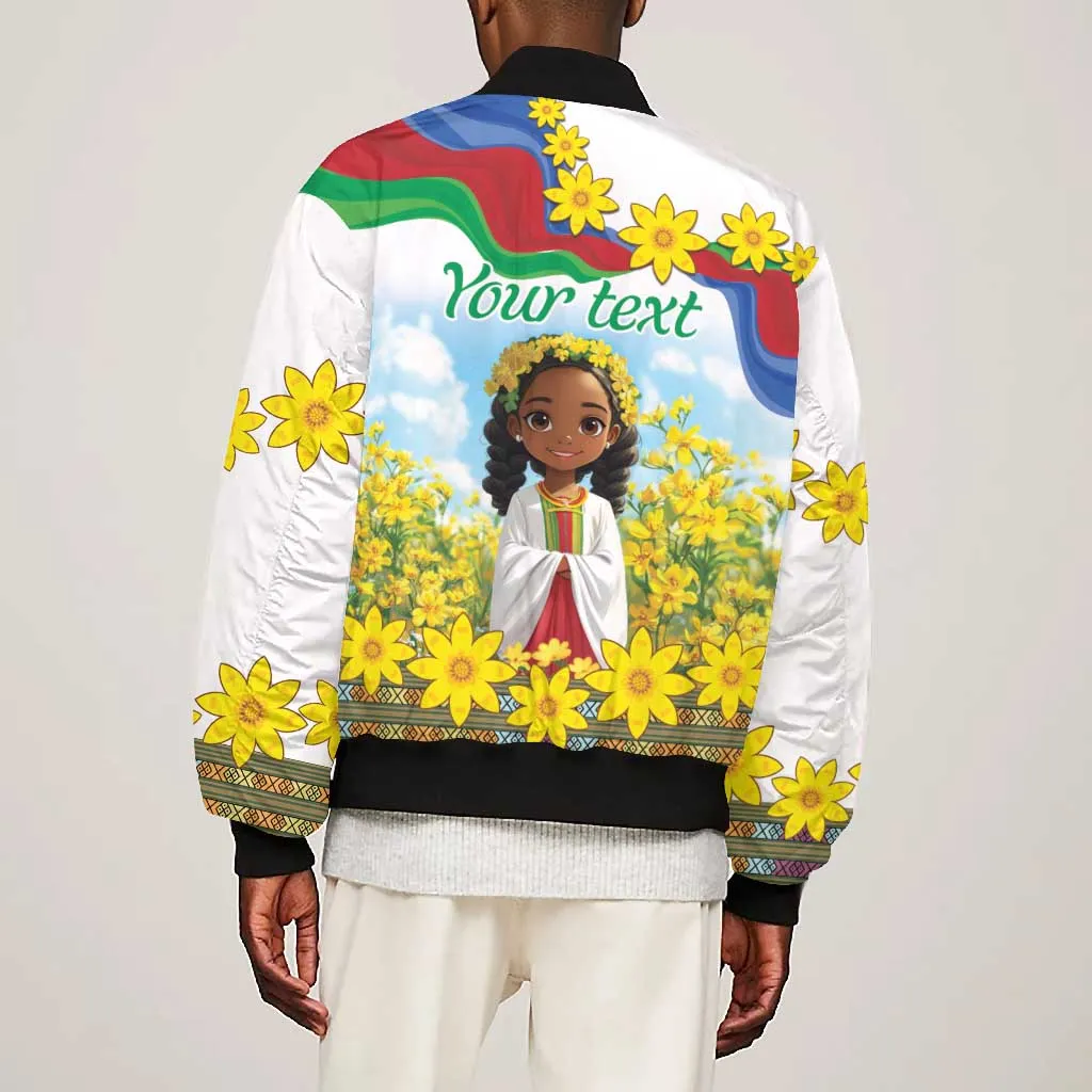 Happy Enkutatash Eritrea Personalized Bomber Jacket Beautiful Afro Girl Adey Abeba Flower LT9