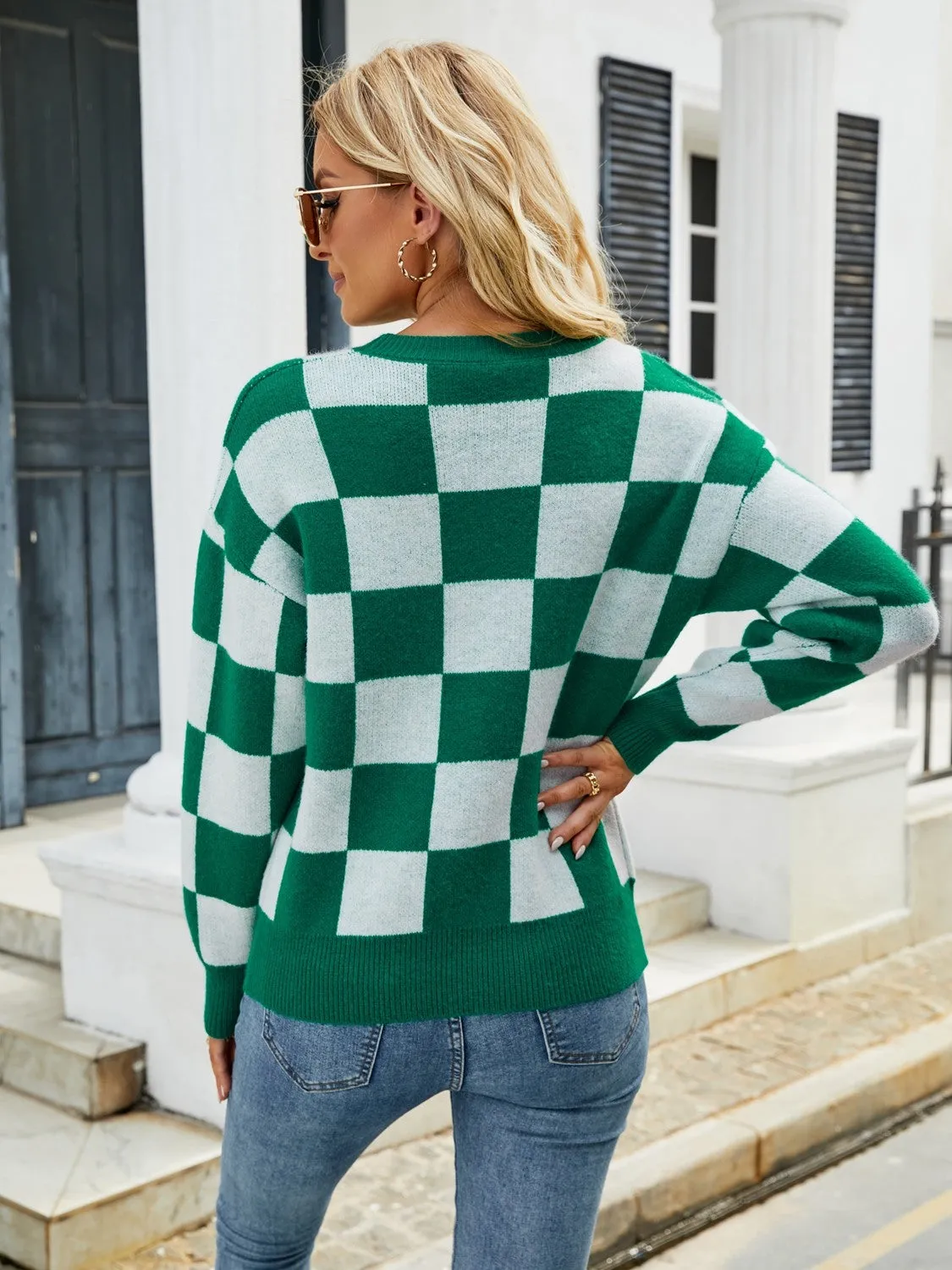 Hazel Blues® |  Checkered Round Neck Sweater
