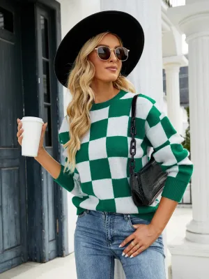 Hazel Blues® |  Checkered Round Neck Sweater