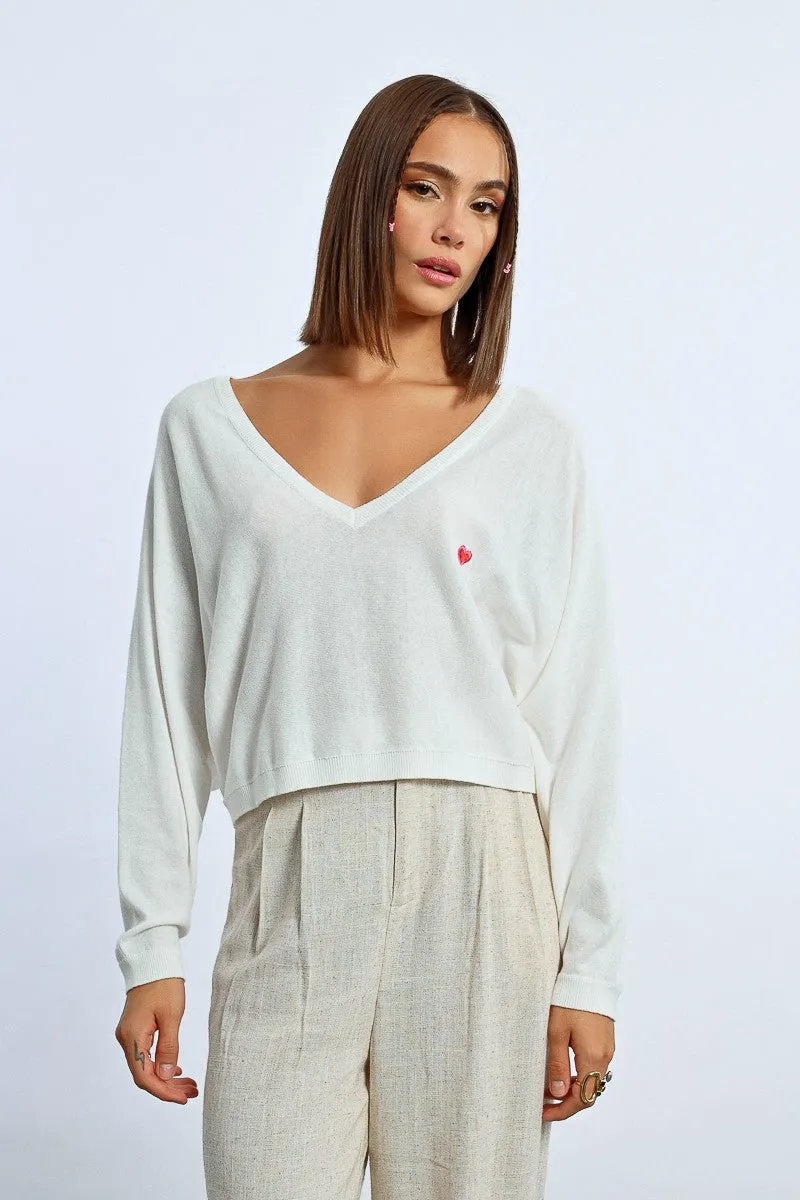 HEART PATTERN CROPPED SWEATER