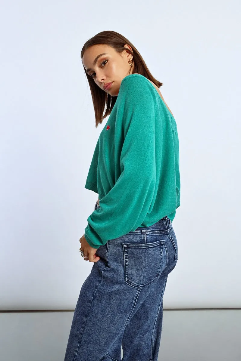 HEART PATTERN CROPPED SWEATER