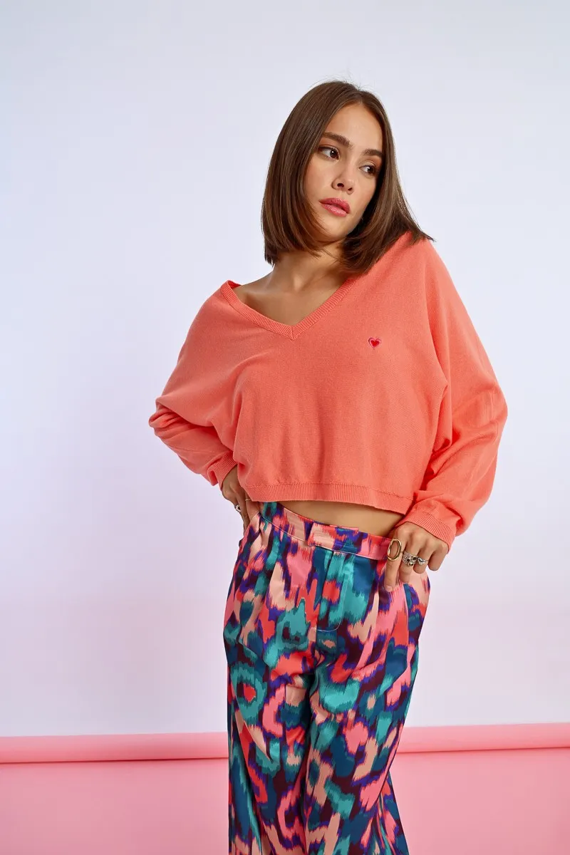 HEART PATTERN CROPPED SWEATER