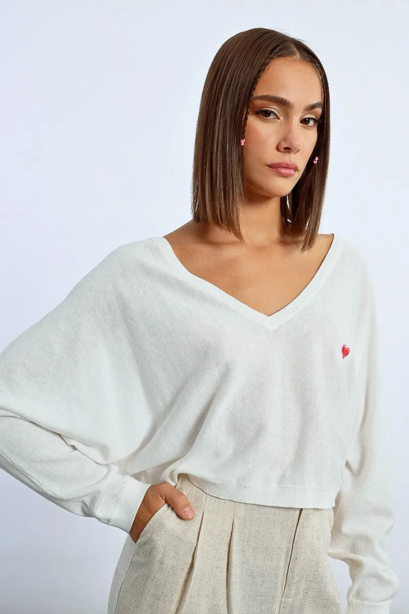 HEART PATTERN CROPPED SWEATER