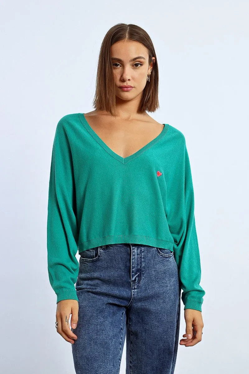 HEART PATTERN CROPPED SWEATER