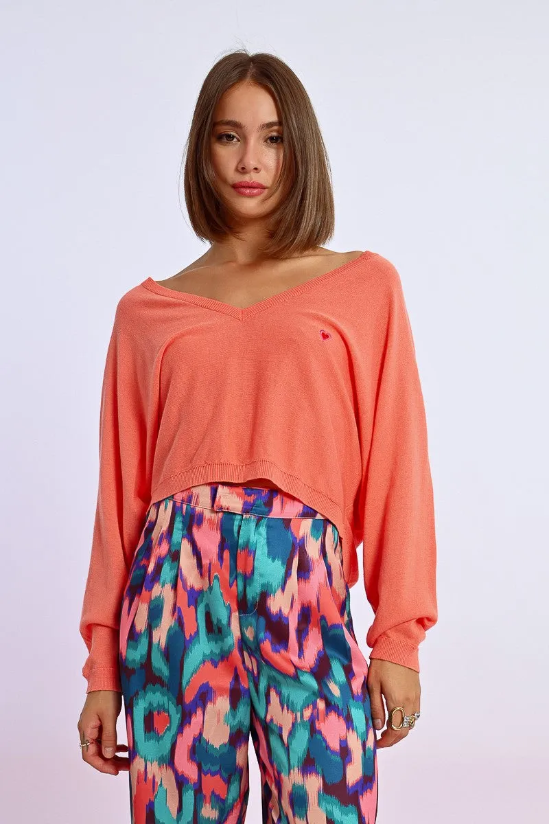 HEART PATTERN CROPPED SWEATER