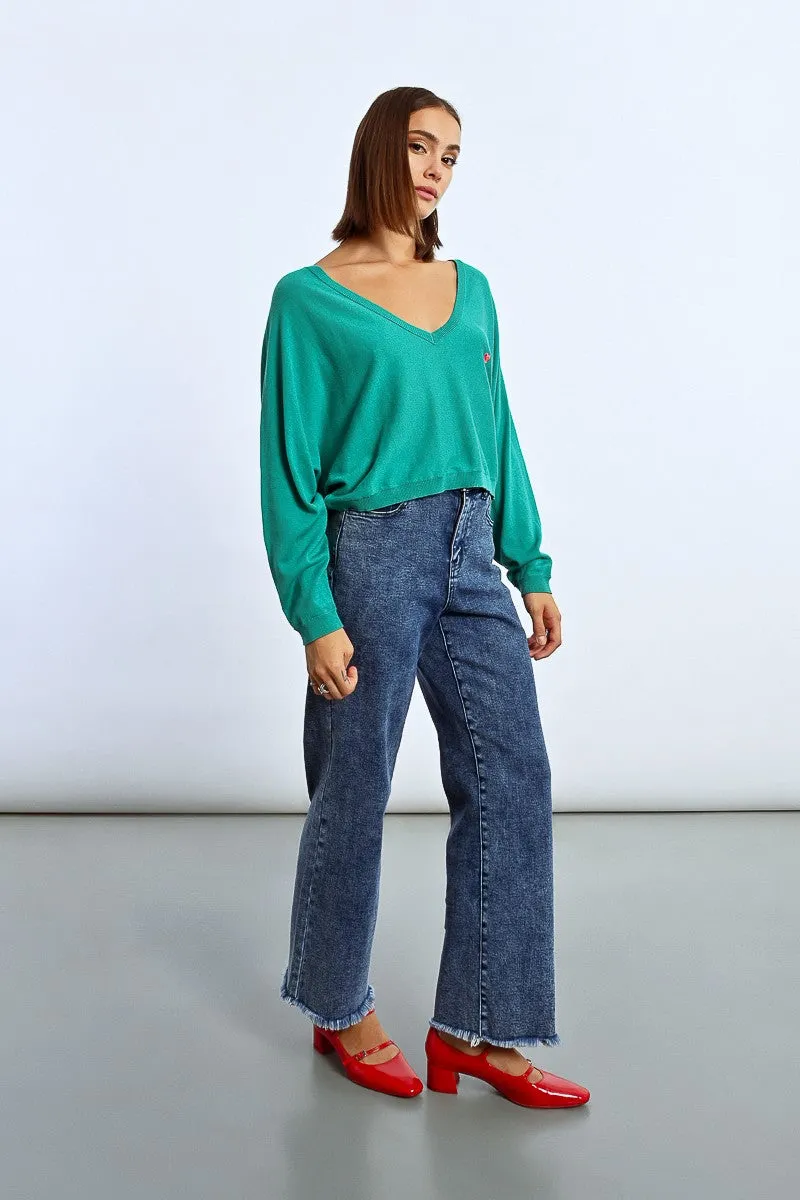 HEART PATTERN CROPPED SWEATER