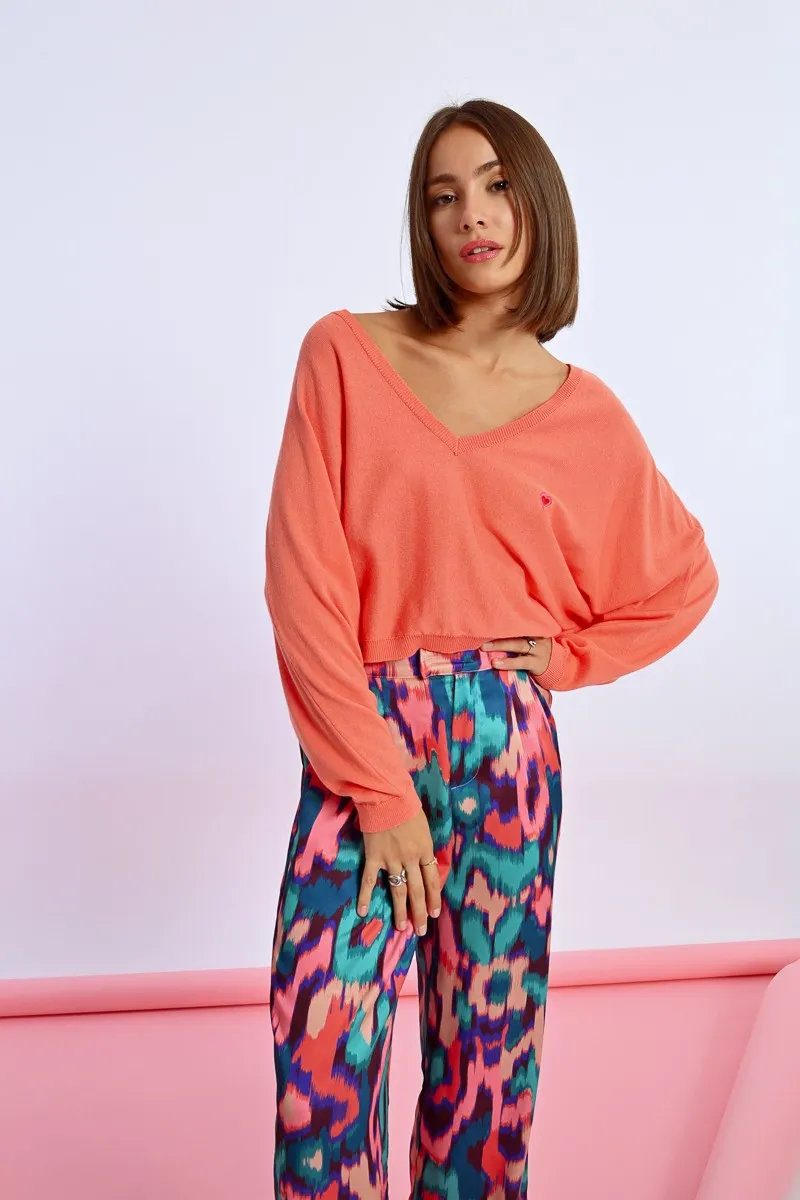 HEART PATTERN CROPPED SWEATER