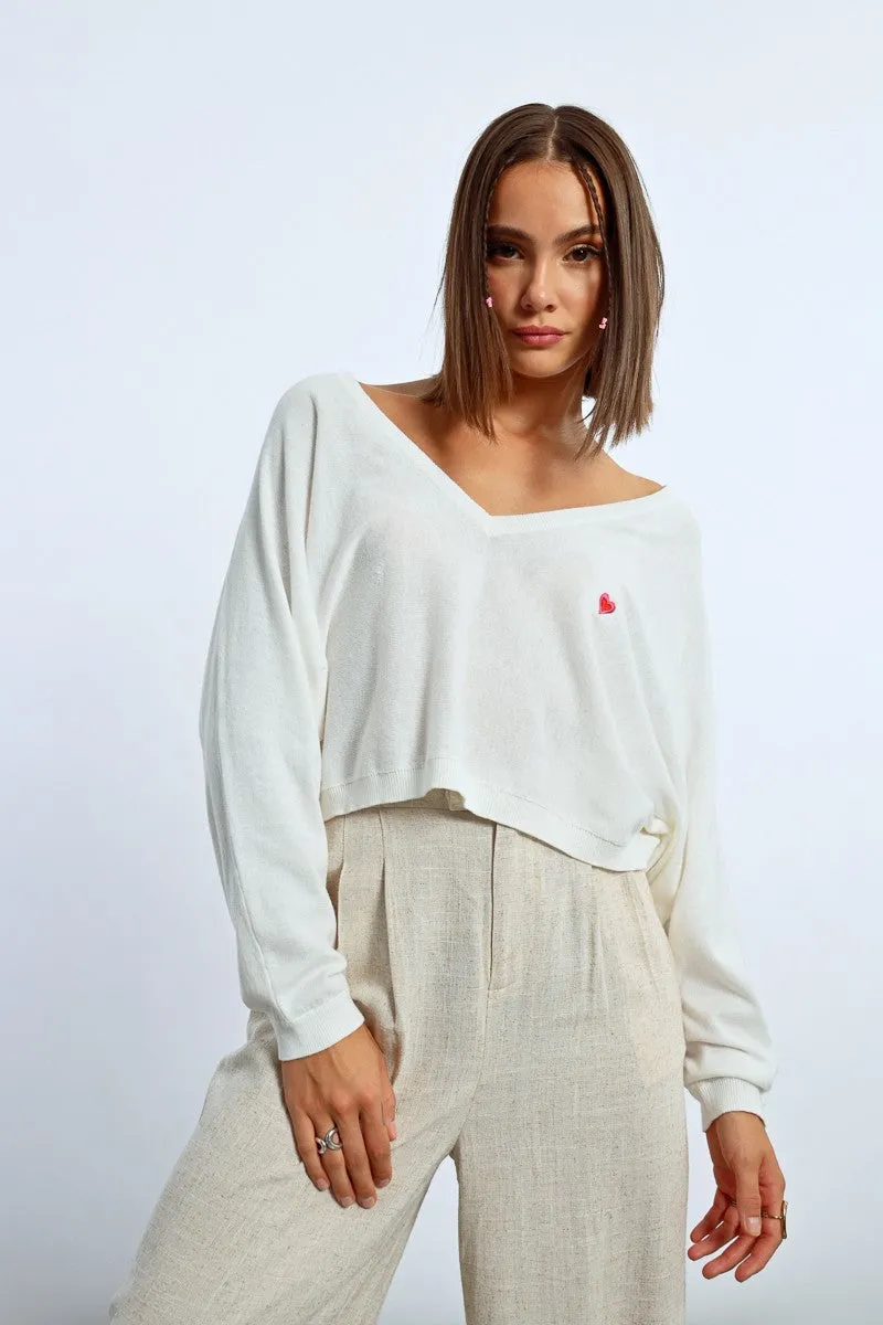 HEART PATTERN CROPPED SWEATER