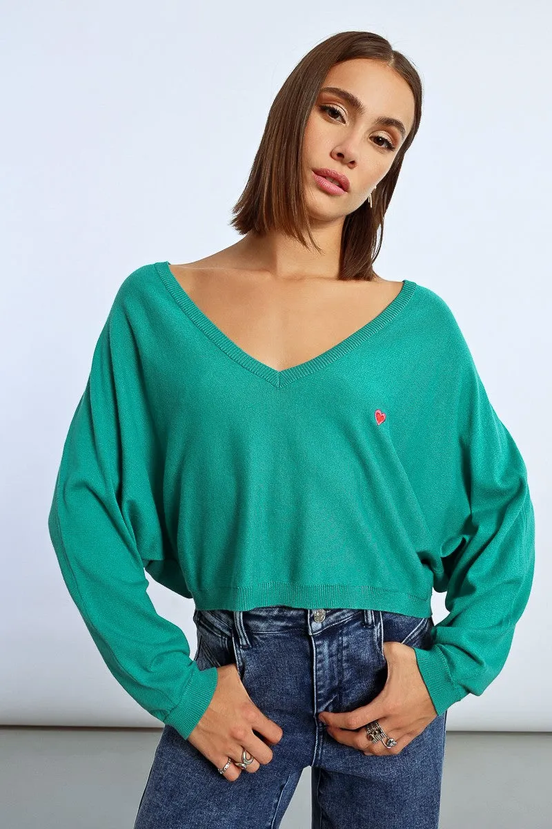 HEART PATTERN CROPPED SWEATER