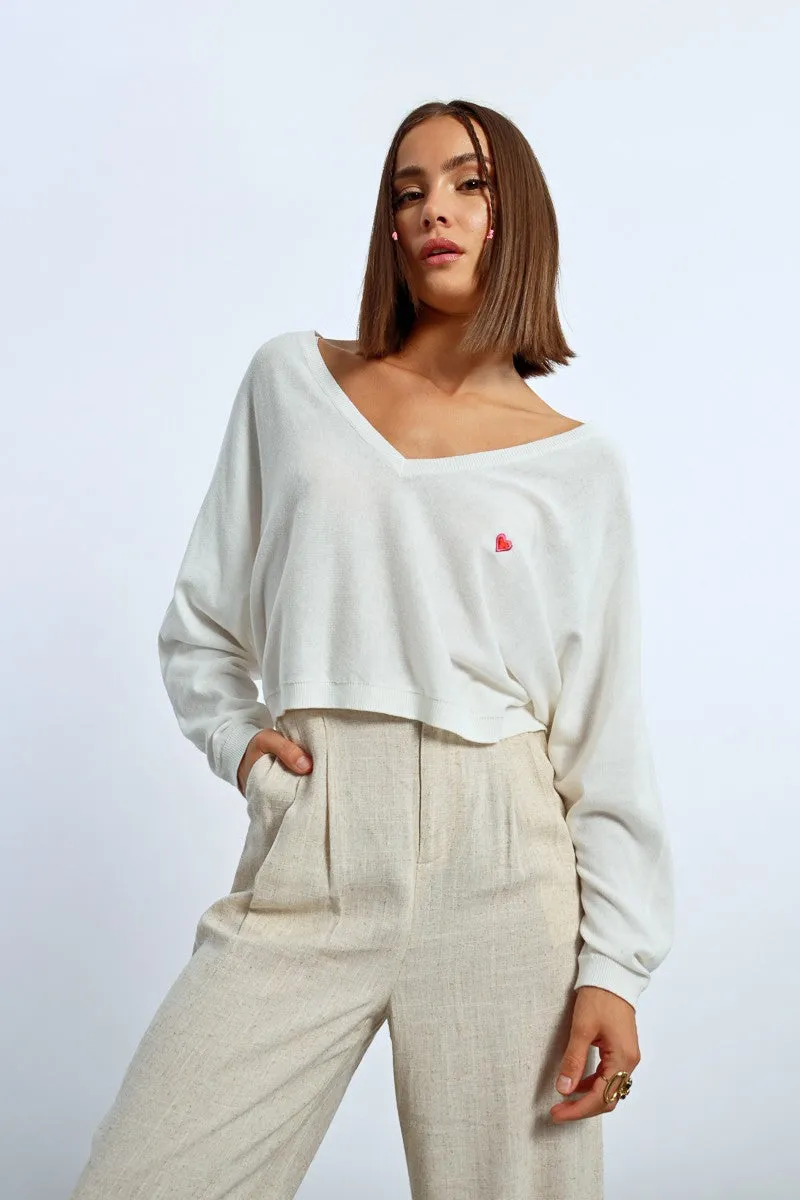 HEART PATTERN CROPPED SWEATER