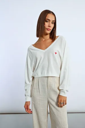 HEART PATTERN CROPPED SWEATER