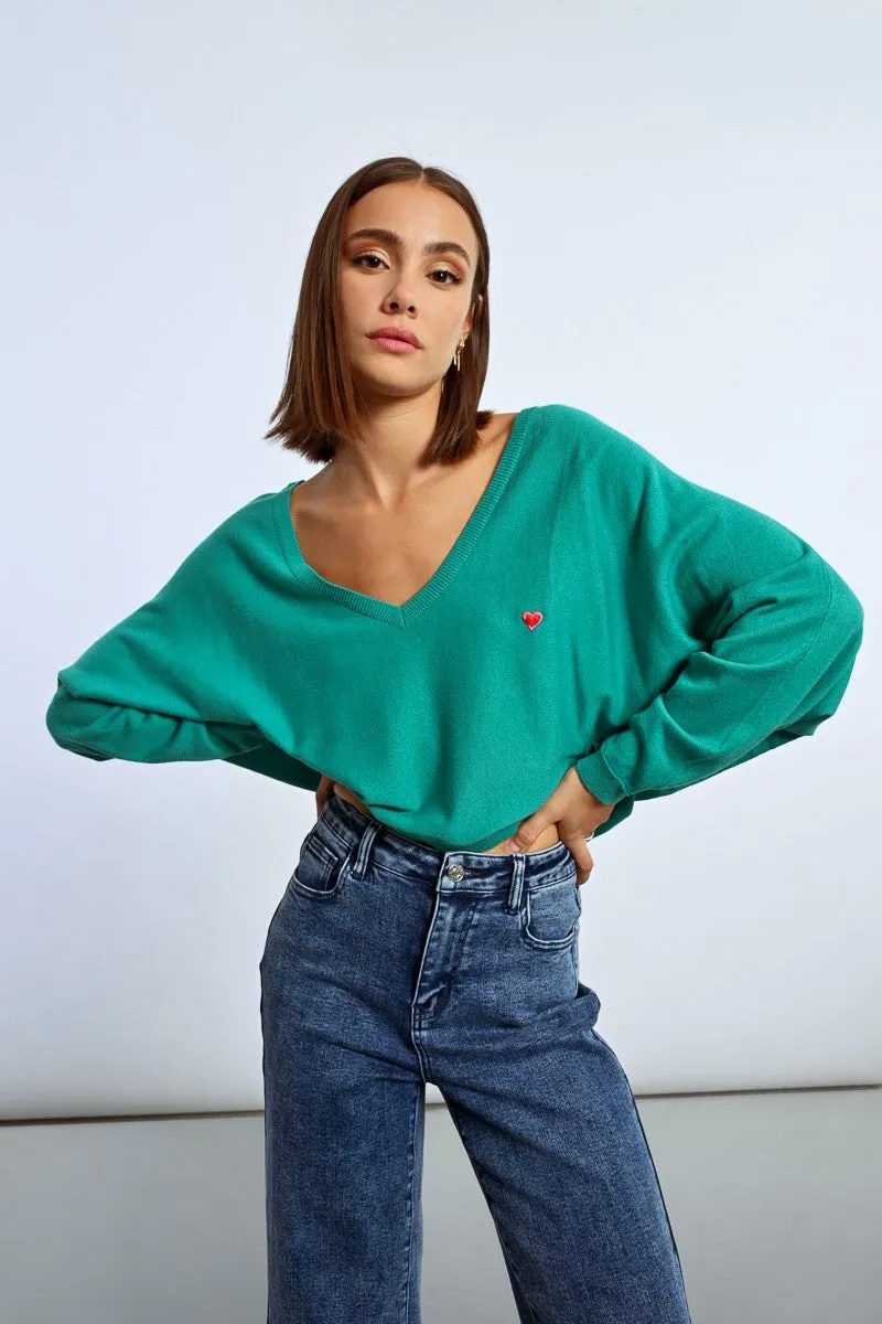 HEART PATTERN CROPPED SWEATER