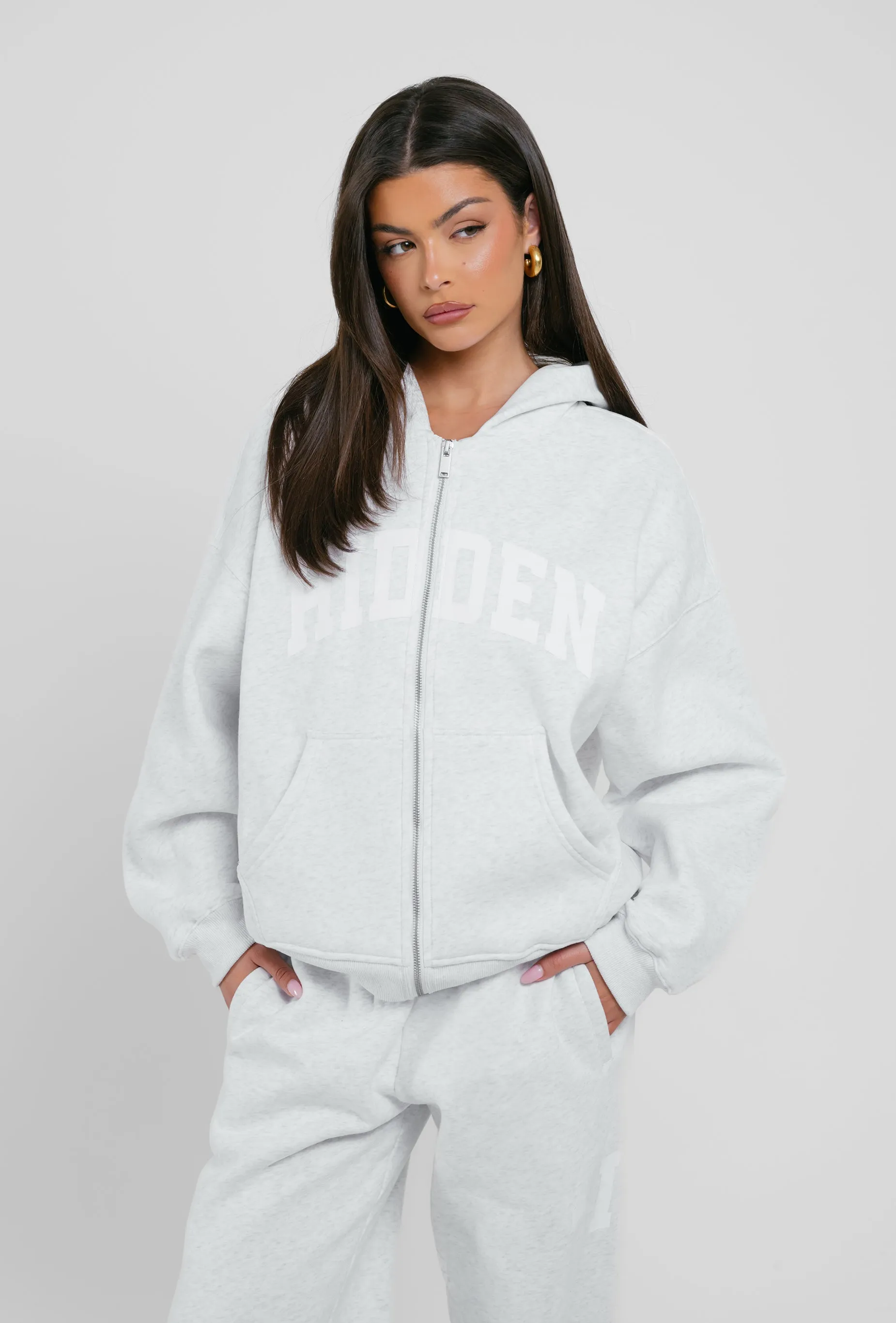 HIDDEN ZIP HOODIE LIGHT GREY