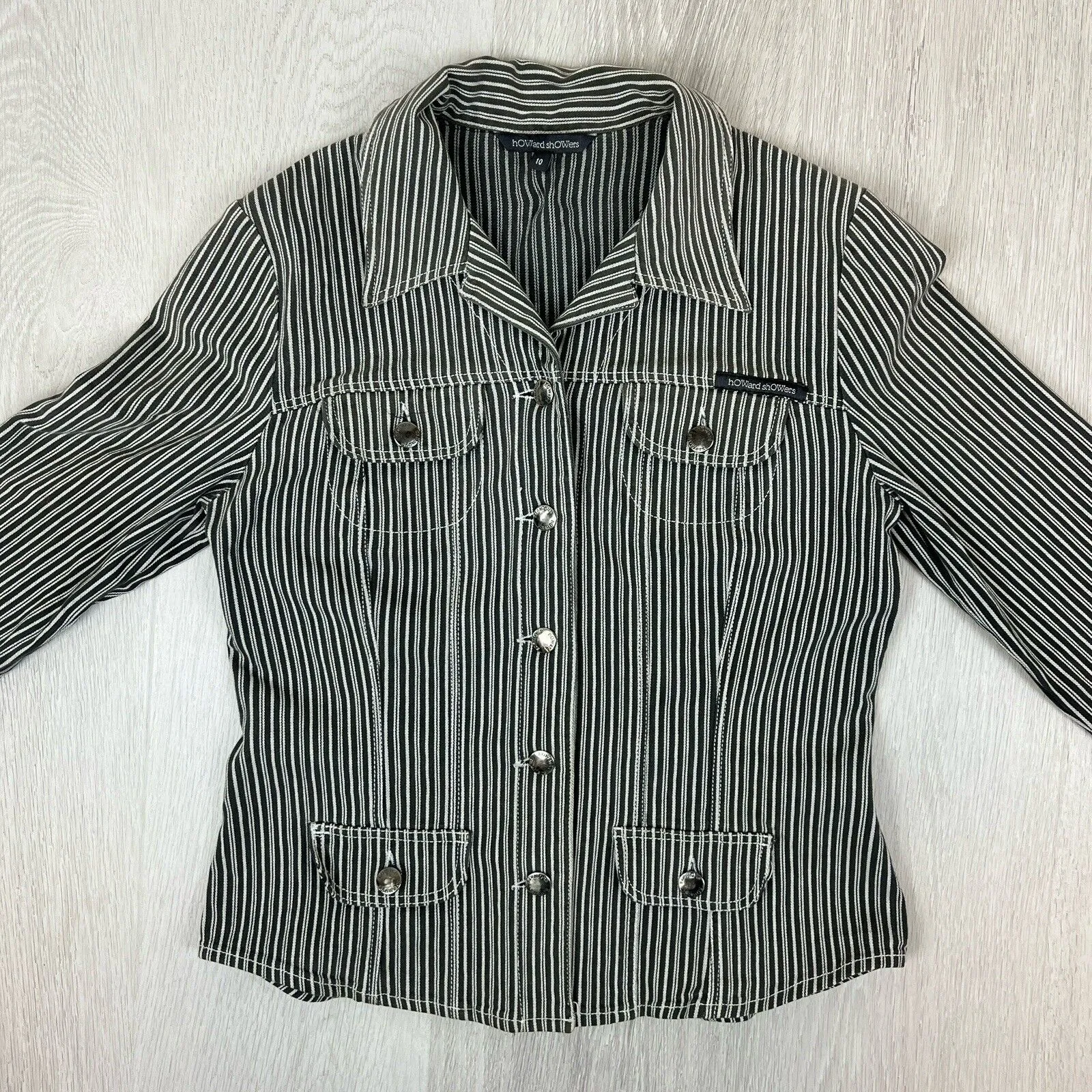 Howard Showers Womens Cropped Button Up Biker Style Jacket Size 10