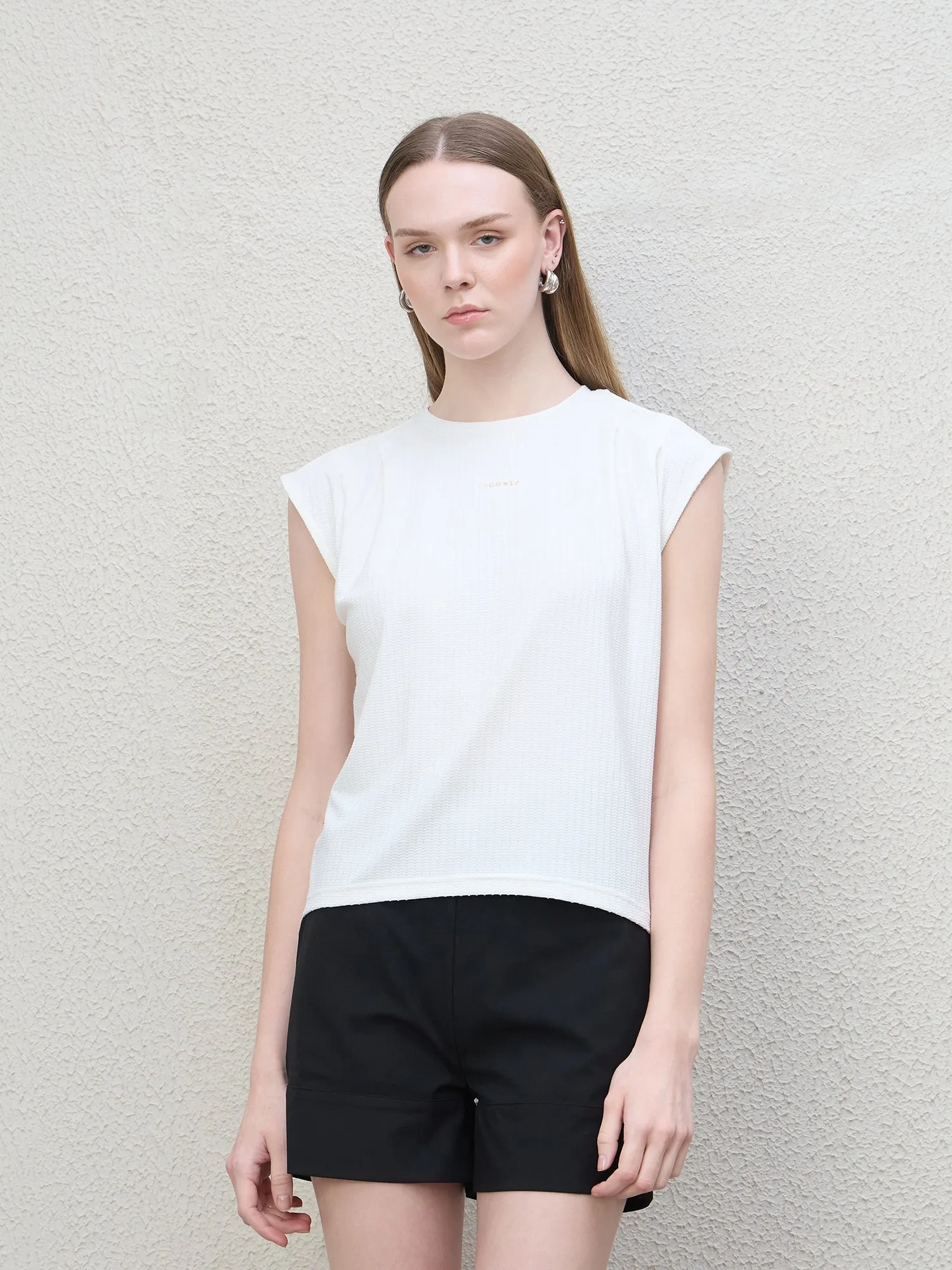 Iconic Women White Textured Crew Neck Tshirt