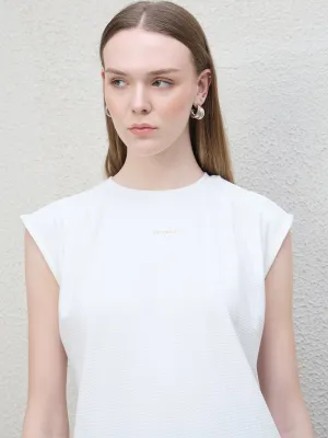 Iconic Women White Textured Crew Neck Tshirt