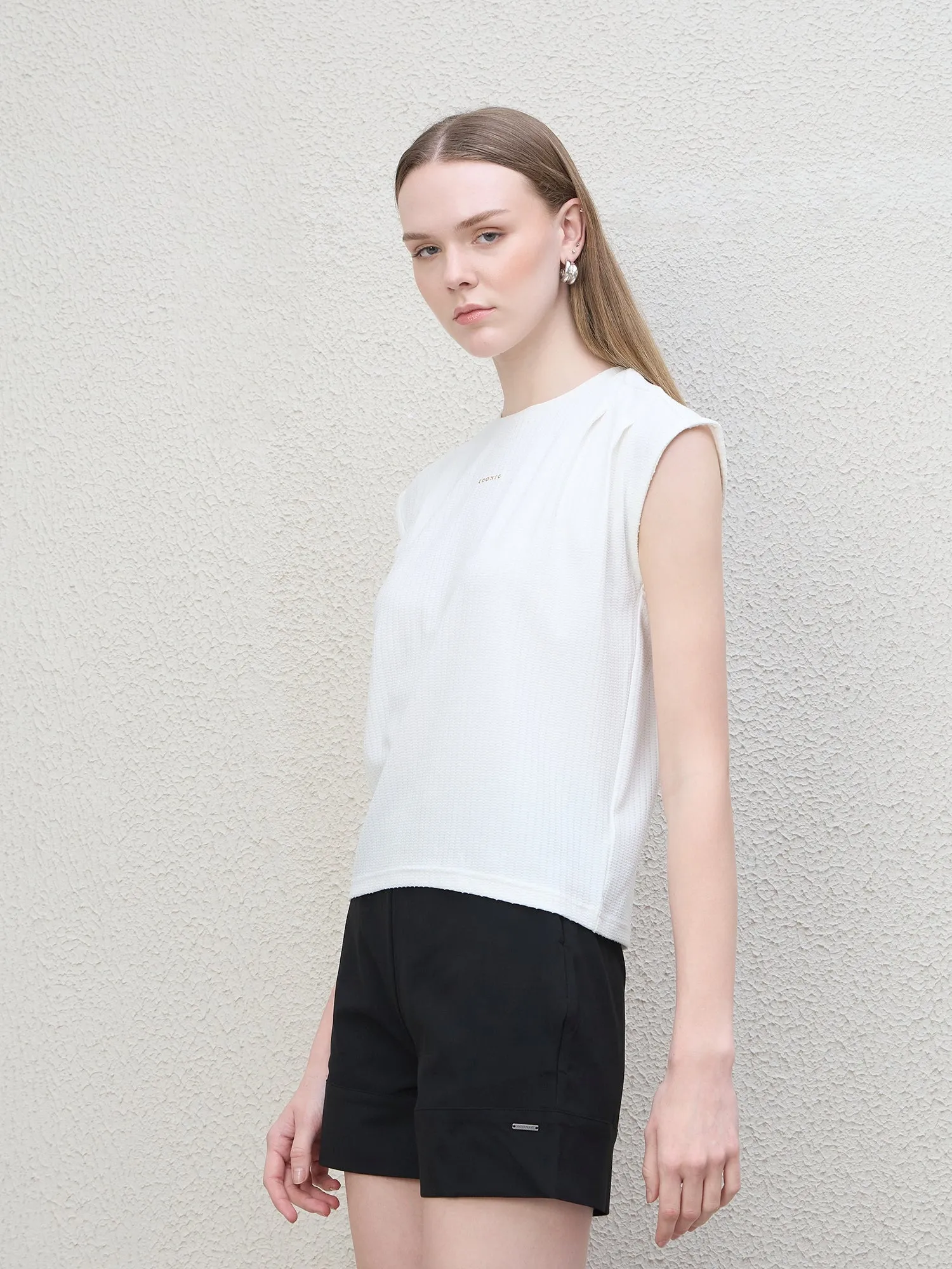 Iconic Women White Textured Crew Neck Tshirt