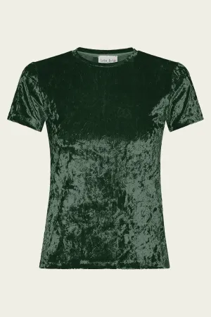 Iridescent Stretch Velvet T-Shirt in Olive