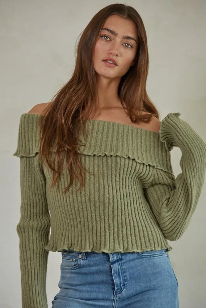 Isabel Off The Shoulder Sweater - Olive