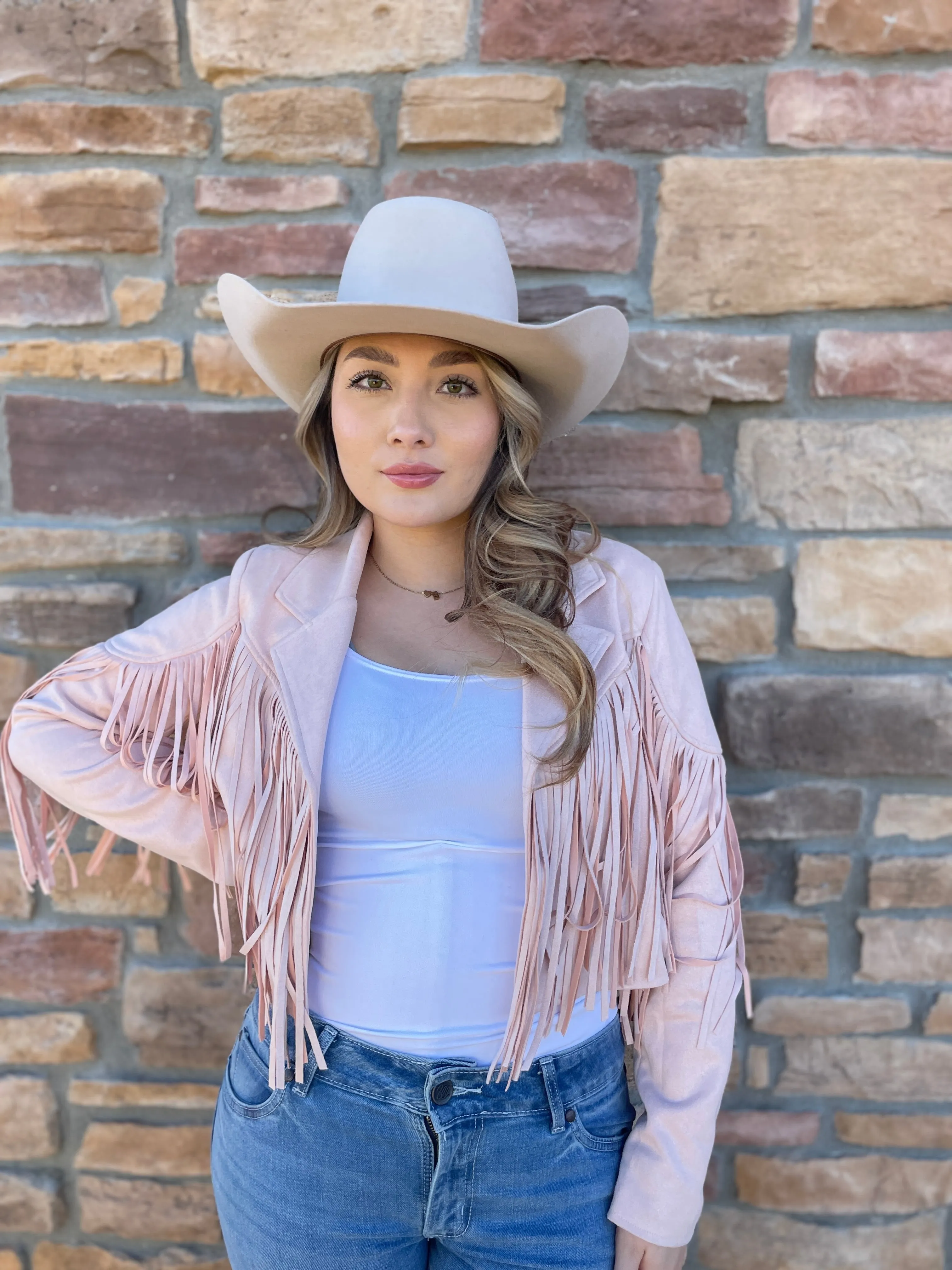 Jessica Pink Suade Fringe Jacket